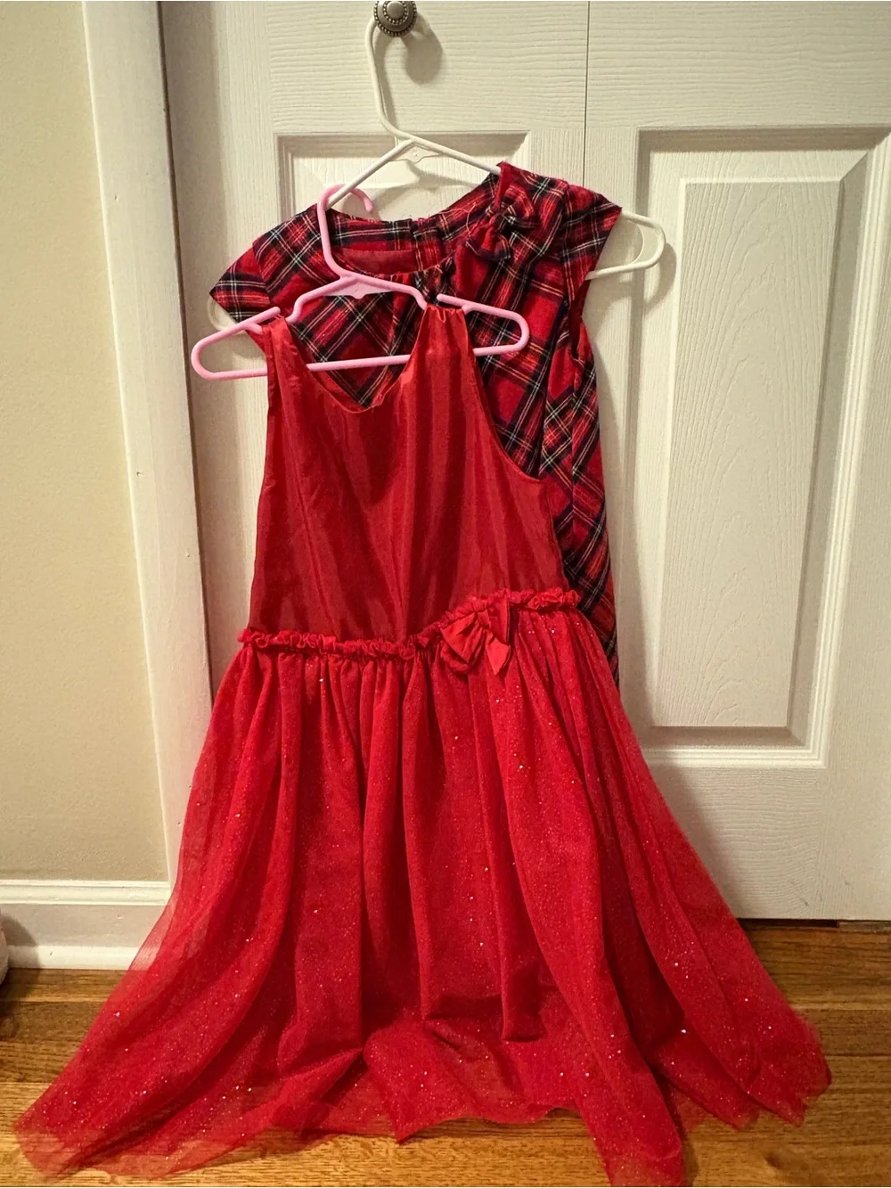 H&M Red Sparkle Tulle Costume Dress and Plaid Christmas Dress bundle